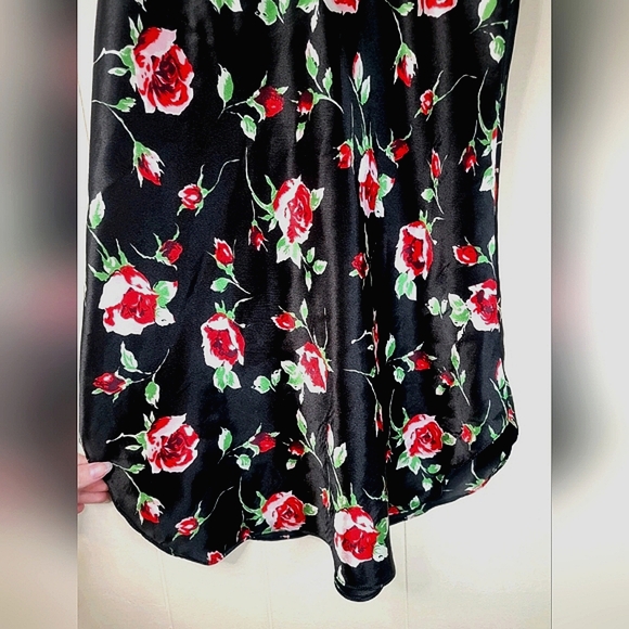 Vintage Dentelle Medium Black Red Floral Slip Dress Nightgown 80s - Picture 4 of 6